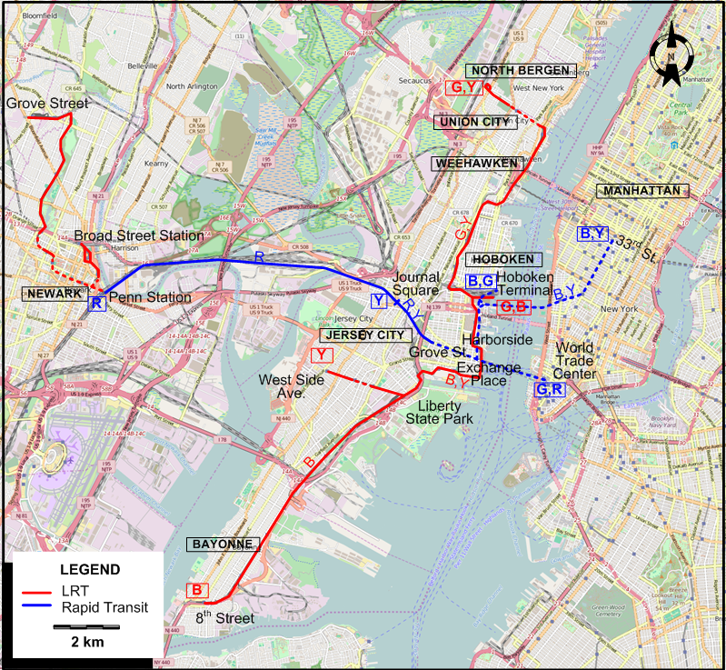 Northern New Jersey tram map