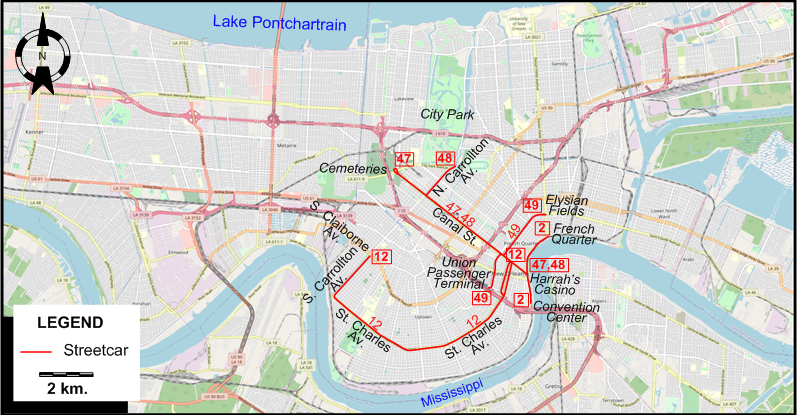 New Orleans Streetcar map