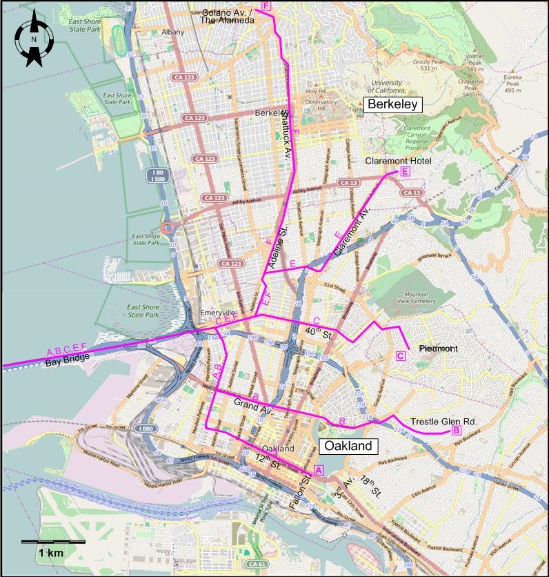 Oakland 1955 tram map