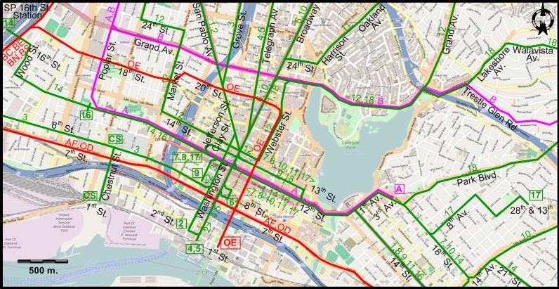 Oakland downtown 1932 tram map