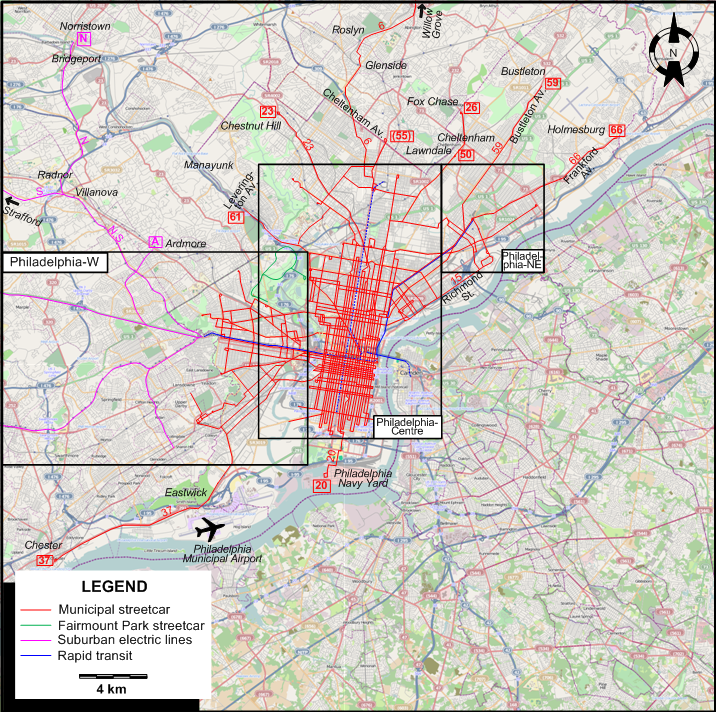 Philadelphia tram map - 1940