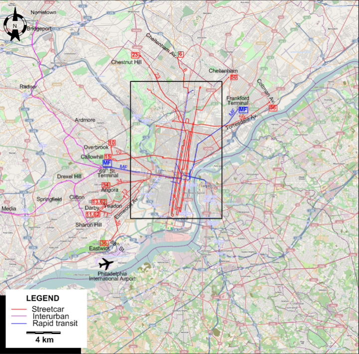 Philadelphia tram map - 1963