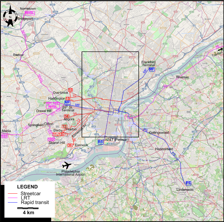 Philadelphia tram map - 2005