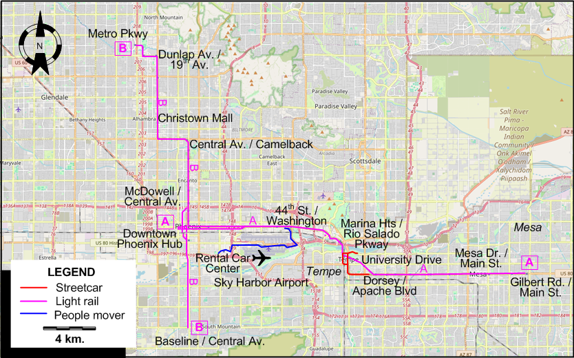 Phoenix LR and streetcar map