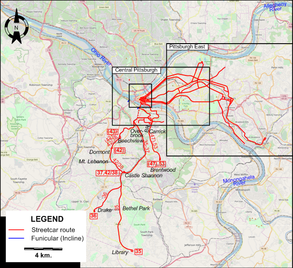 Pittsburgh Streetcar map 1967