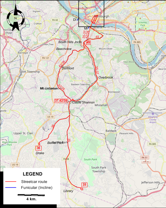 Pittsburgh Streetcar map 1973