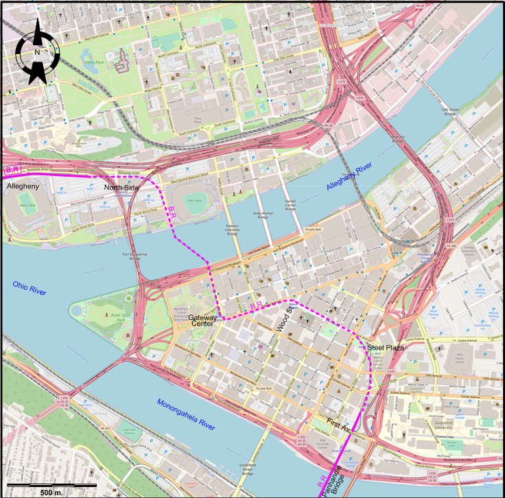 Downtown Pittsburgh LRT map – 2012