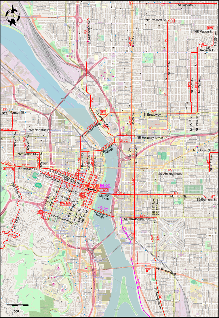 Portland center 1937 downtown tram map