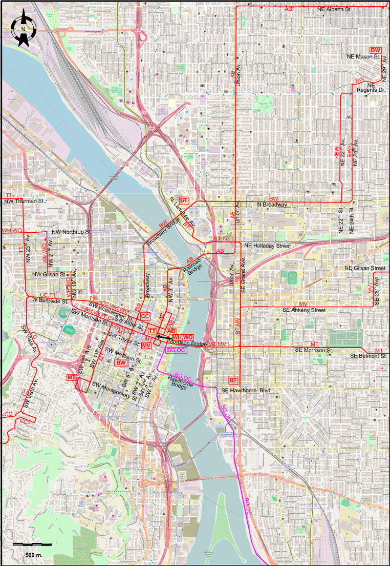 Portland center 1943 downtown tram map