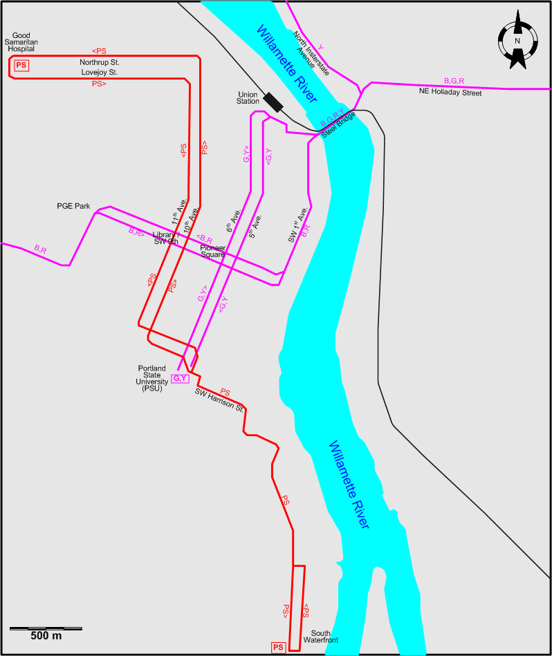 Portland 2009 downtown tram map