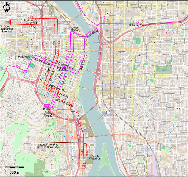 Portland 2009 downtown tram map