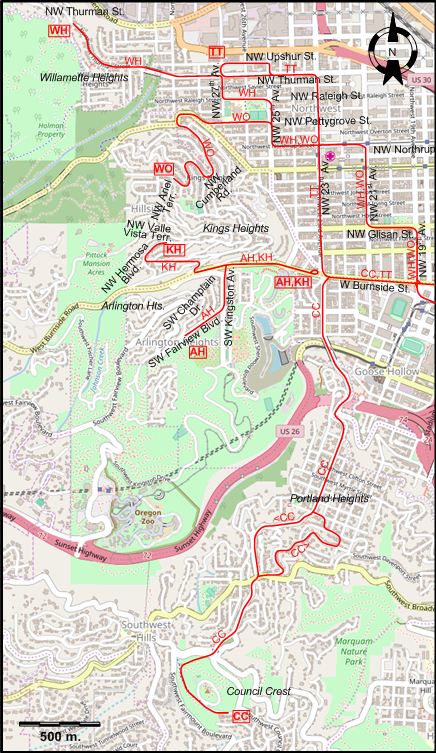 Portland West 1937 tram map