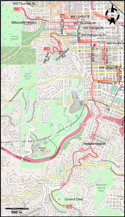 Portland West 1943 tram map