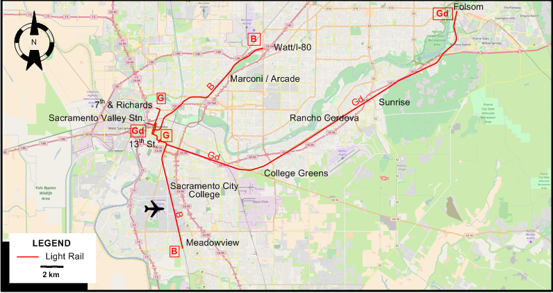 Sacramento tram map