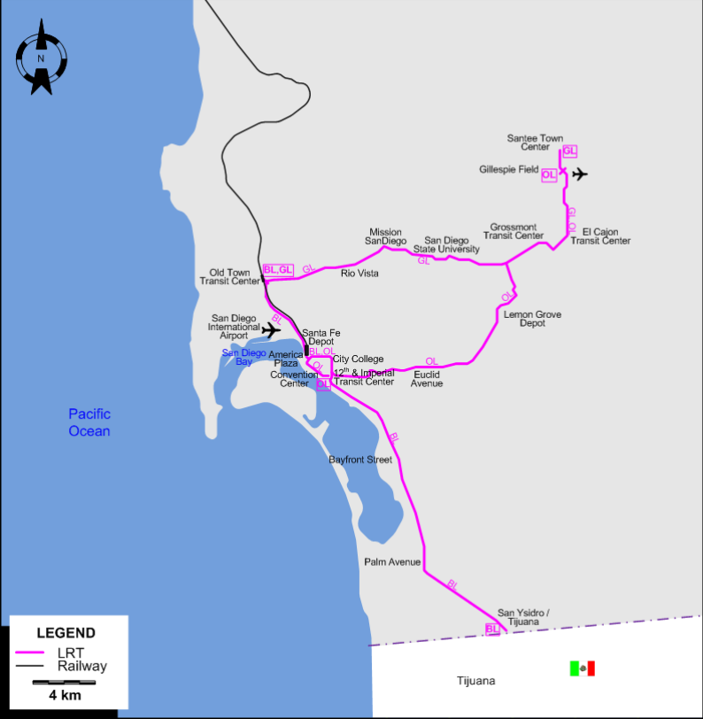 San Diego tram map