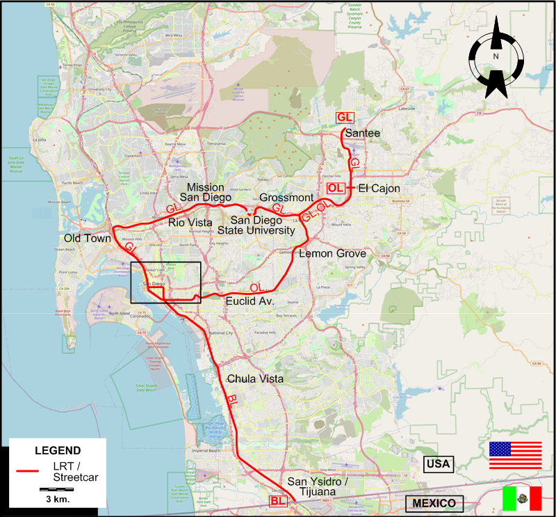 San Diego tram map 2012