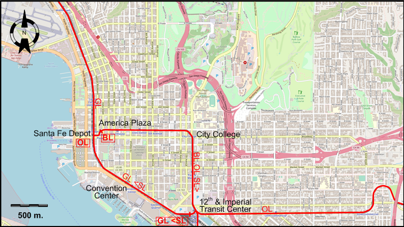 San Diego downtown 2012 tram map