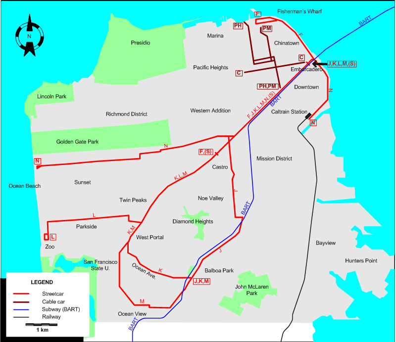 San Francisco tram map
