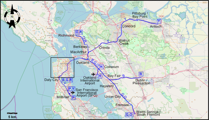 San Francisco Bay area BART map