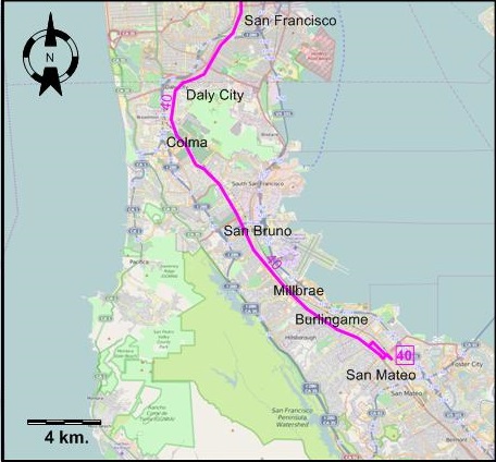 San Mateo 1944 interurban tram map