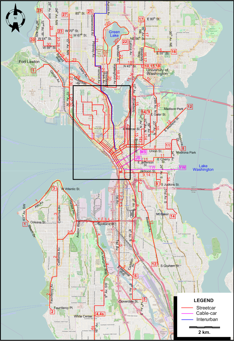 Seattle streetcar map 1931