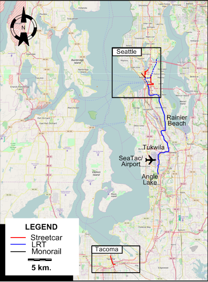 Seattle-Tacoma streetcar map 2016