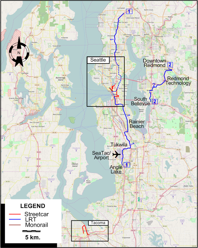 Seattle-Tacoma streetcar map 2025