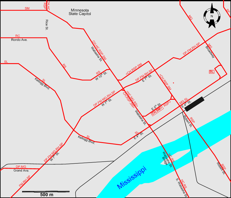 St Paul downtown tram map –  1947