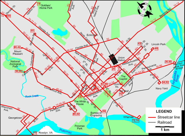 Washington tram map - 1946