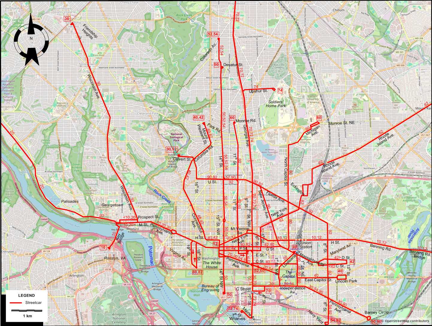 Washington 1946 streetcar map