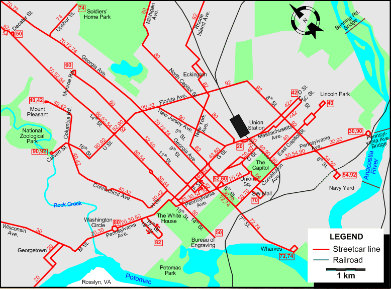 Washington tram map - 1958