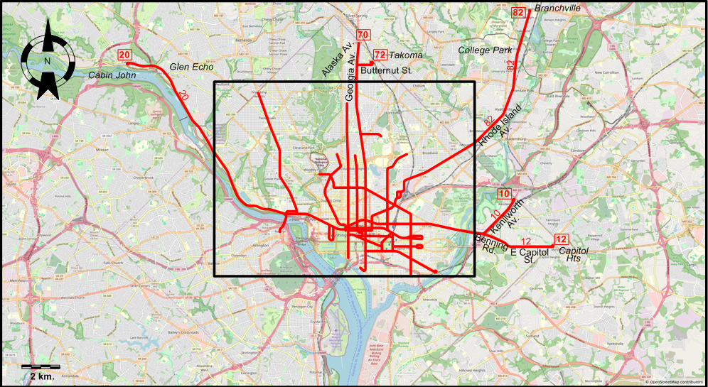Extended Washington area 1946 streetcar map