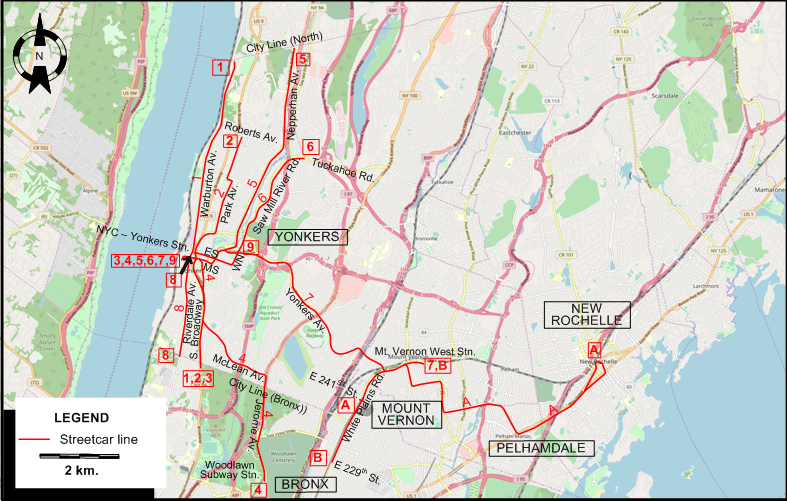 Westchester County 1946 streetcar map